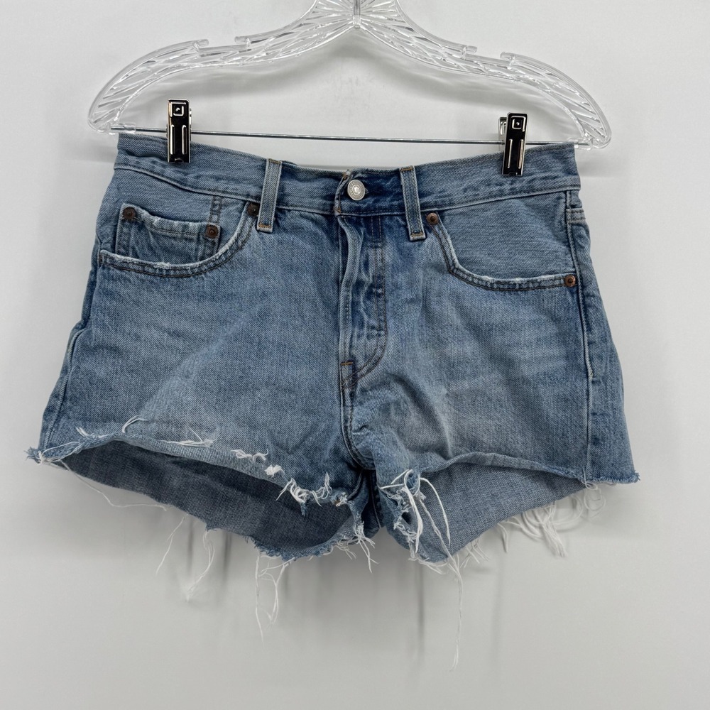 Levis 501 Original Womens Light Wash Denim Cut Off Shorts Size 27 Button Fly
